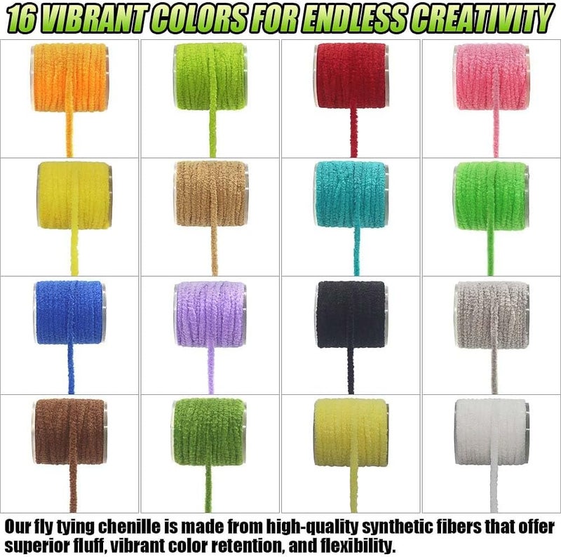 LURELINK Chenille Fly Tying Materials 16-Color Kit Fly Tying Supplies for Crappie Jigs, Wooly Buggers, Streamers - Image 3